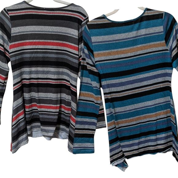 Bundle of 2 One World Melia Embellished beaded Striped Asymmetrical tunic top M - Picture 2 of 11